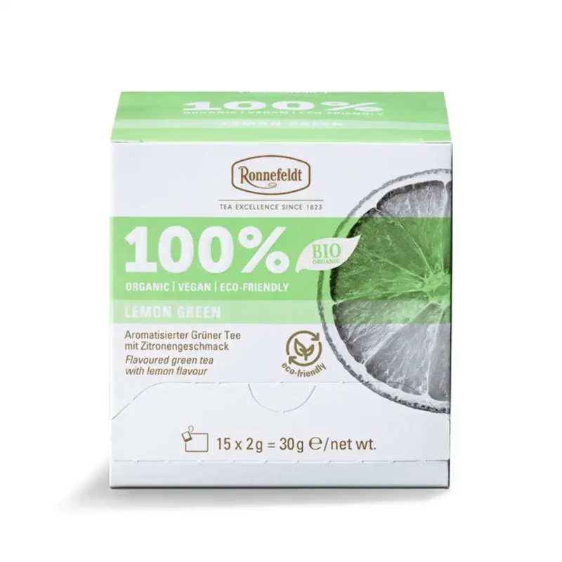 Savour the refreshing 100% Lemon Green by Ronnefeldt Tea, a BIO organic flavoured green tea with a zesty lemon twist.